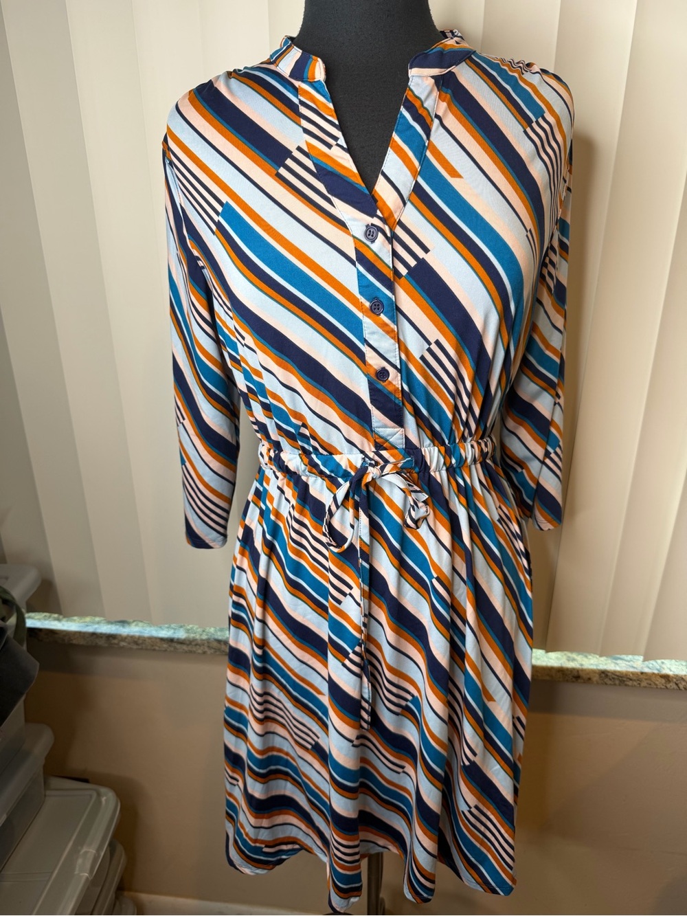 Robert Louis Men’s Striped Button-Down Blue & Orange Dress Size Medium